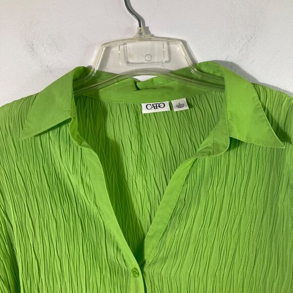Womens Cato Crepey‎ V Neck Button Shirt 3/4 Sleeve Green L Polyester - Picture 4 of 10